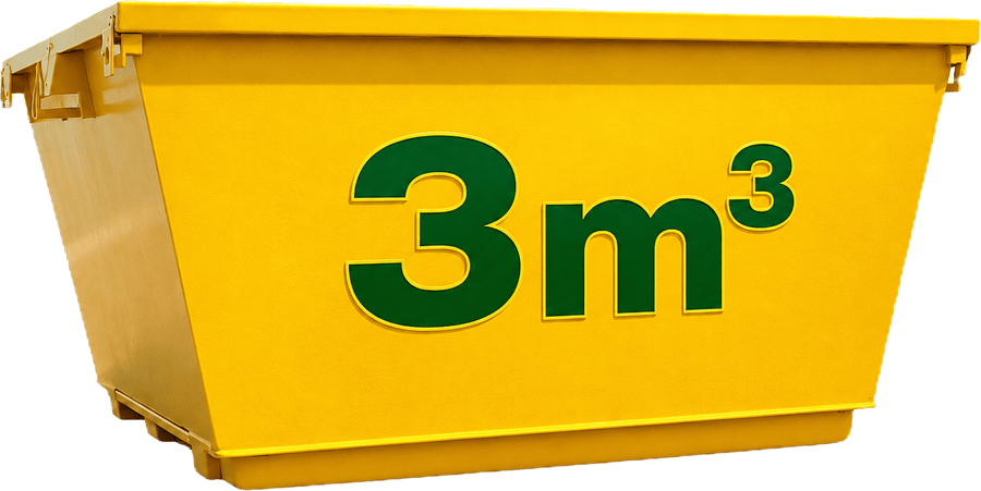 Yellow Ozzie Skip Hire skip bin marked 3m³ on the side