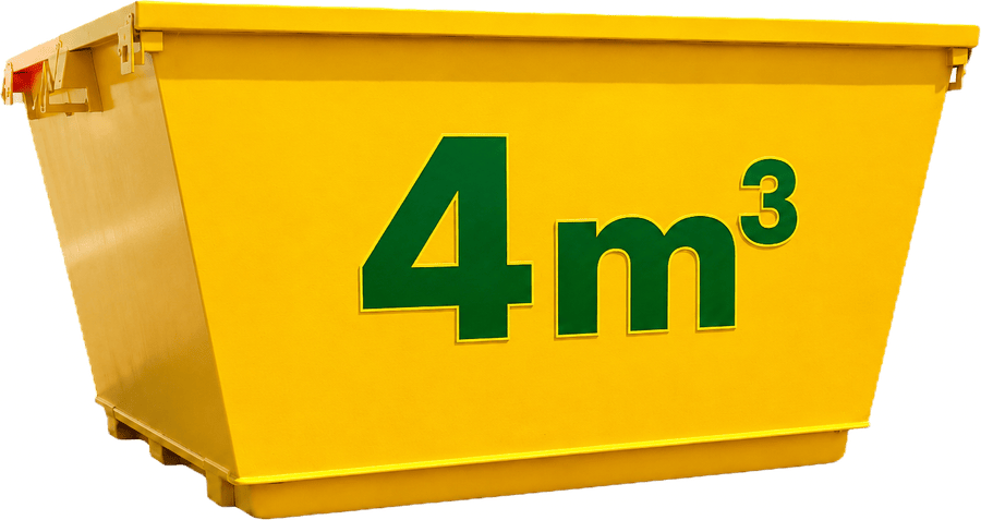 Yellow Ozzie Skip Hire skip bin marked 4m³ on the side