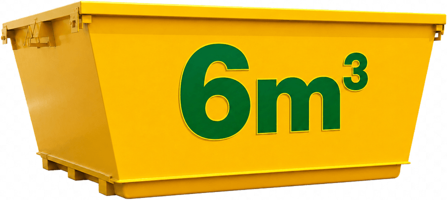 Yellow Ozzie Skip Hire skip bin marked 6m³ on the side